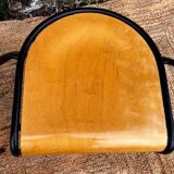 Pair of wooden and black metal chairs