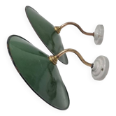 Pair of green enamelled sheet metal wall lights