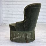 Chaise d'appoint danoise des années 1970, velours vert, pieds en bois de hêtre.