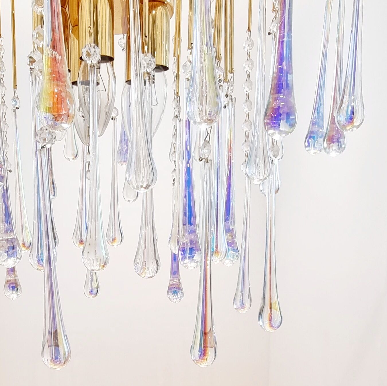 Murano glass & brass teardrop waterfall chandelier/ceiling lamp, italy