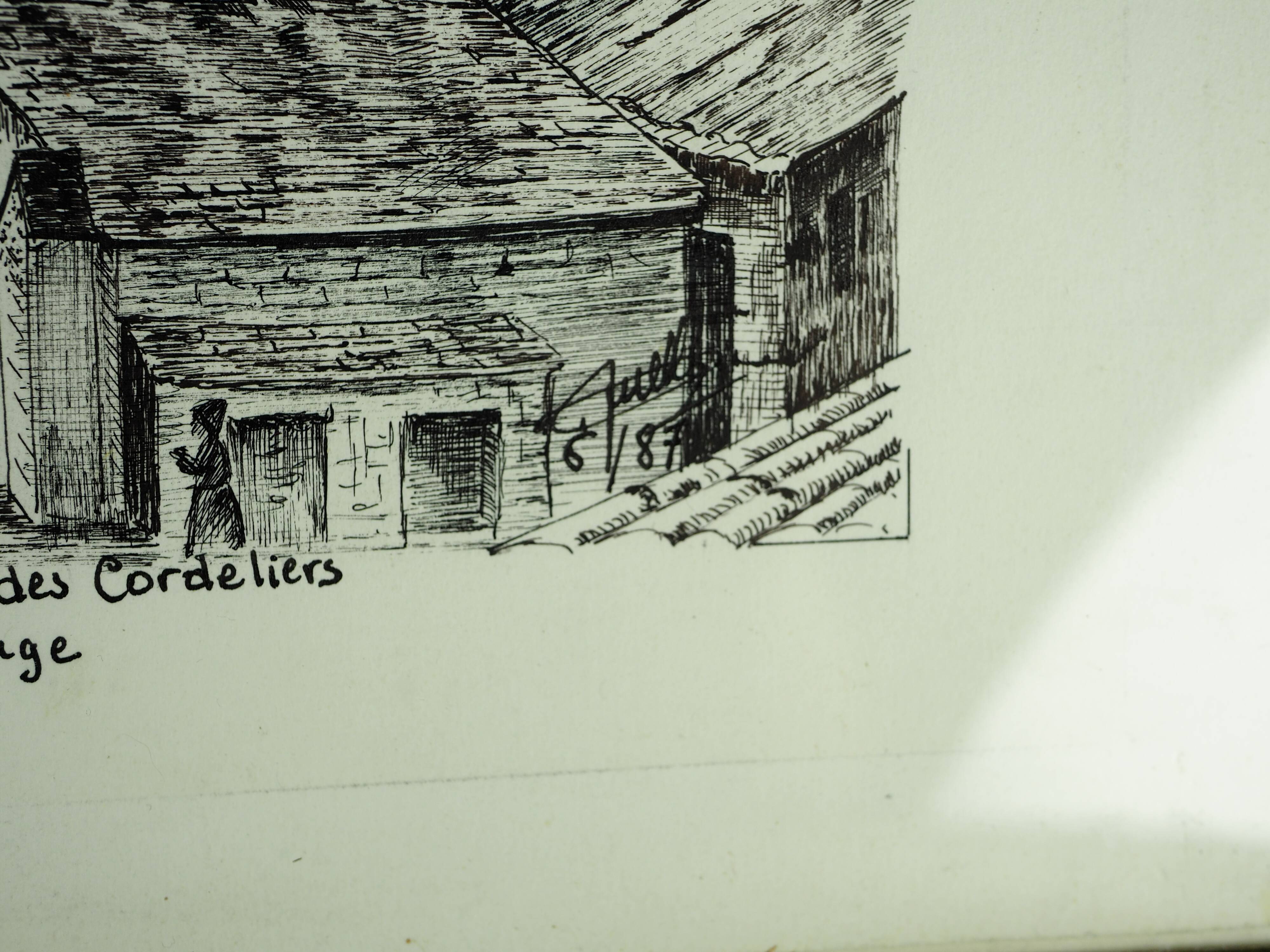 Original drawing of Nantes, rue des Cordeliers et du Refuge - ink on paper - 1987