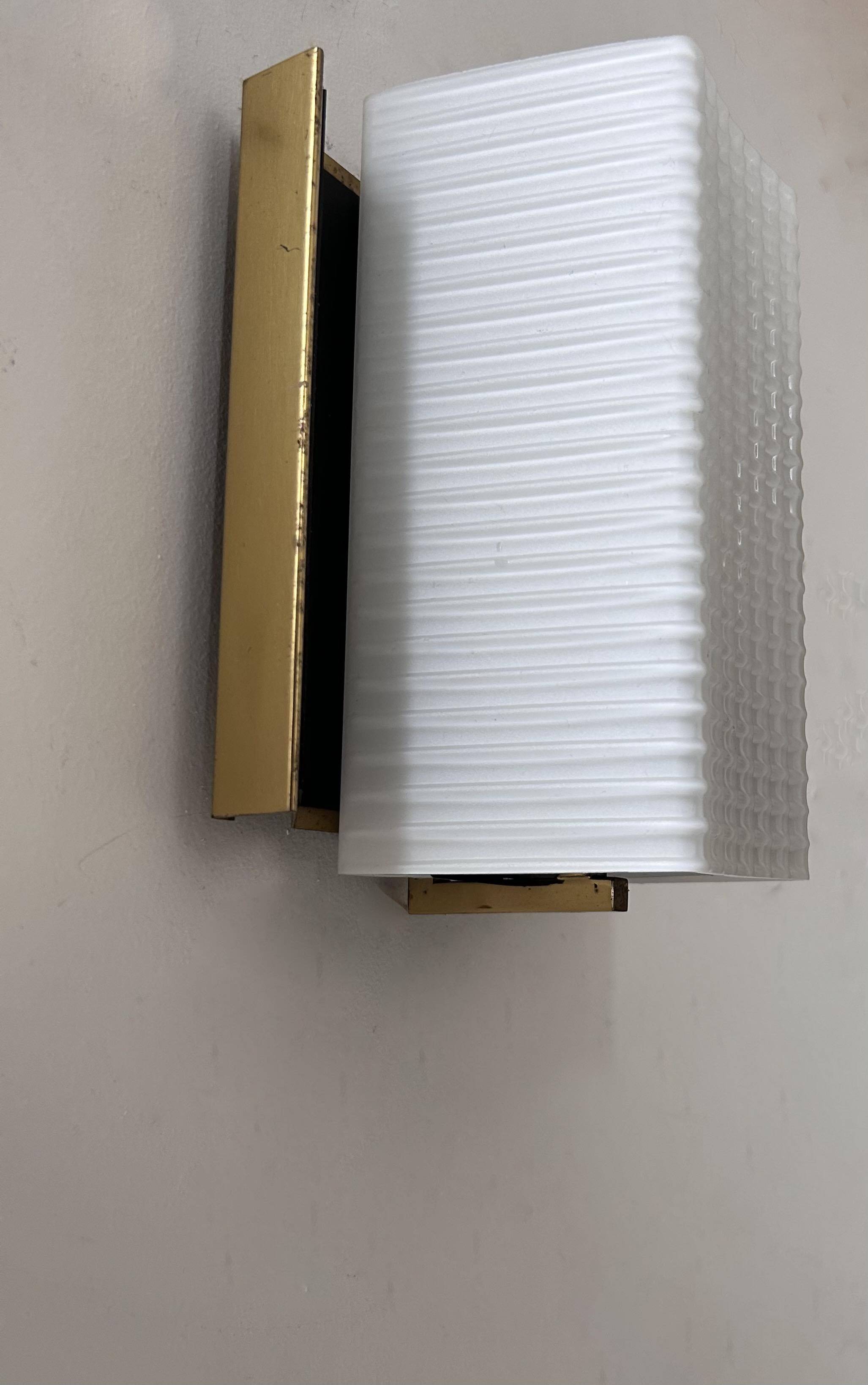 Vintage wall lamp, opaline and brass, France 1950