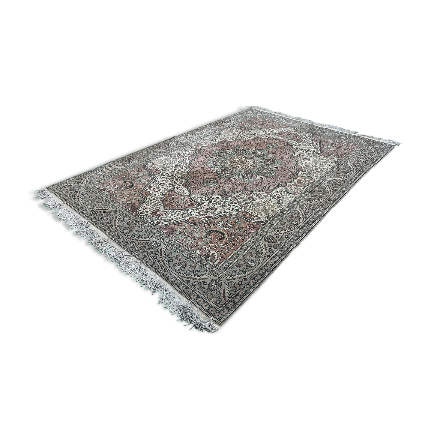 Petit Tapis Pakistanais En Laine Noué Main - 42x32 Cm - Bleu - Occasion