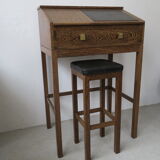 Secretary desk with stool in macasar from the 60s
