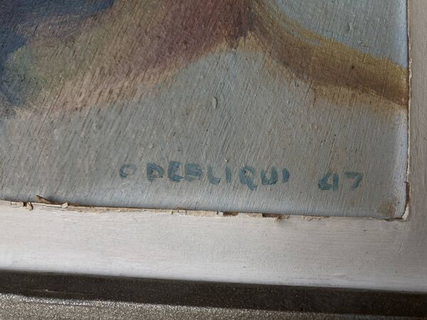 Portrait d'homme moderniste huile sur panneau 1947