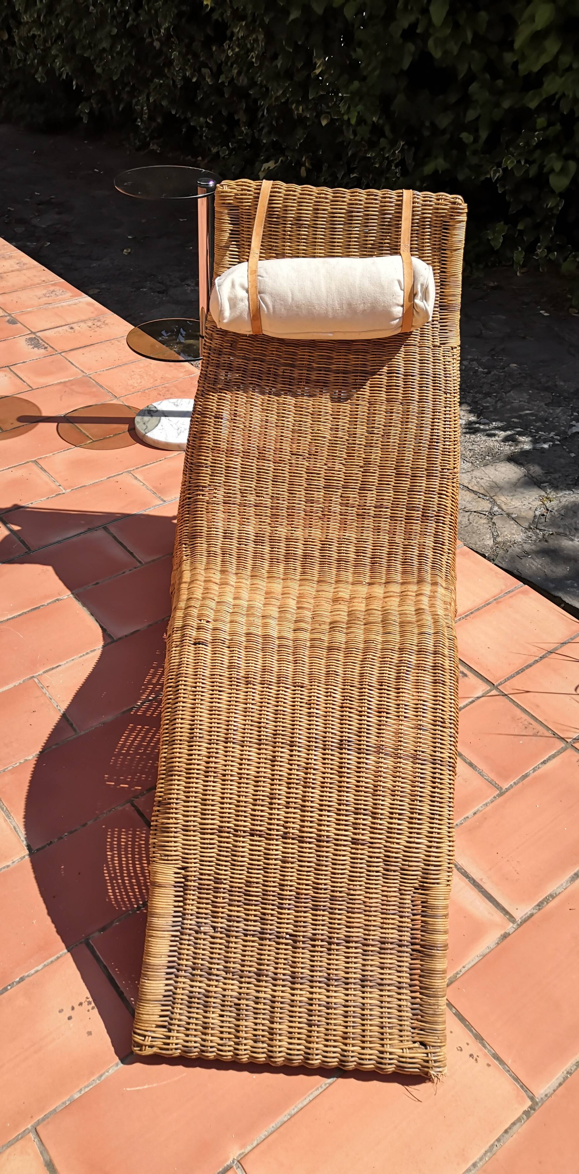 Deck chair sunbed in rattan and bamboo 1960