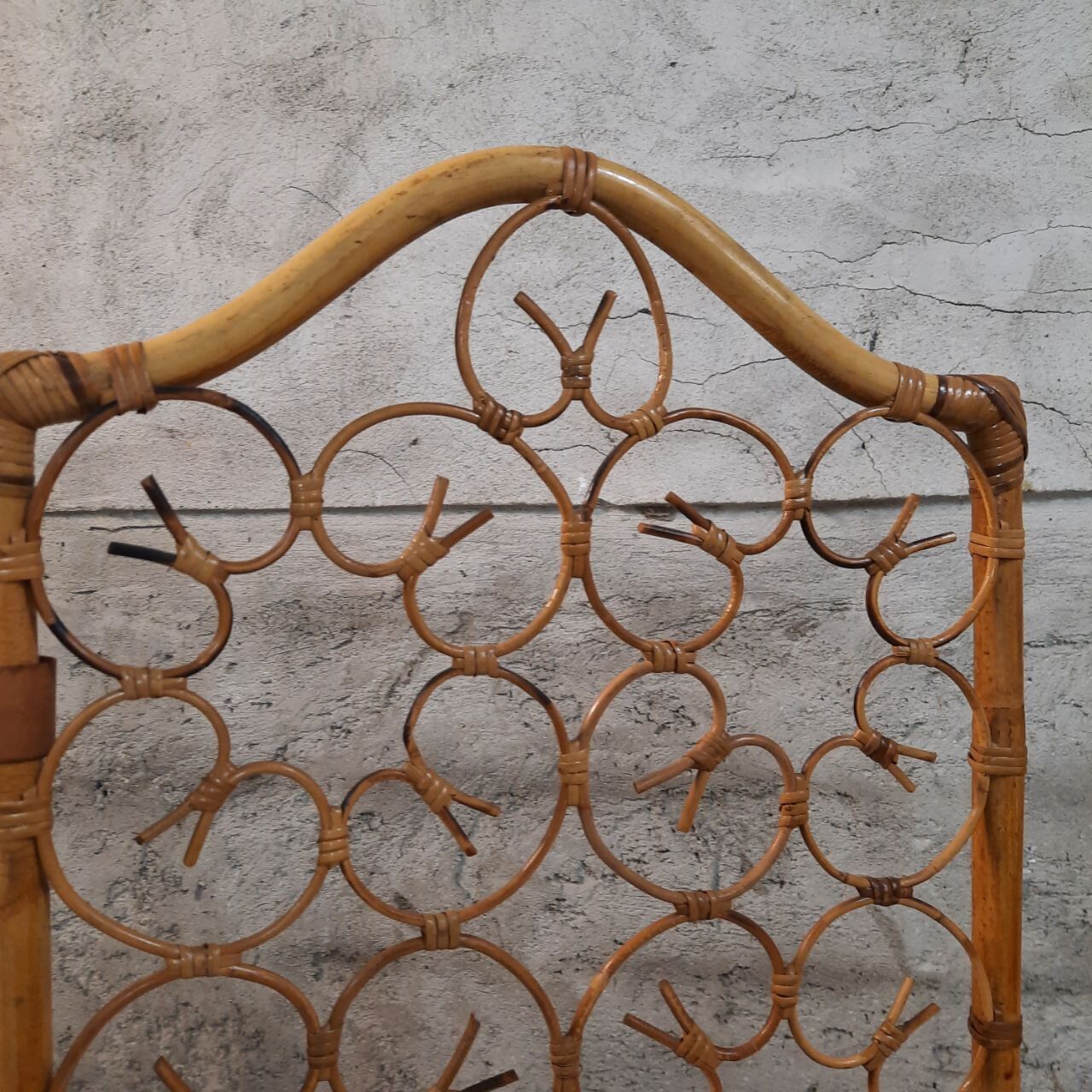 Vintage screen made of bamboo, wicker and leather