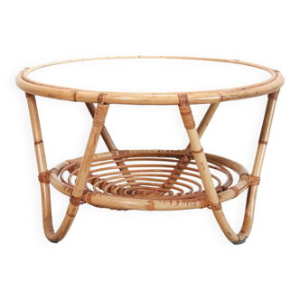 Round Rohe Noordwolde rattan bamboo coffee table Dutch design, 1970's