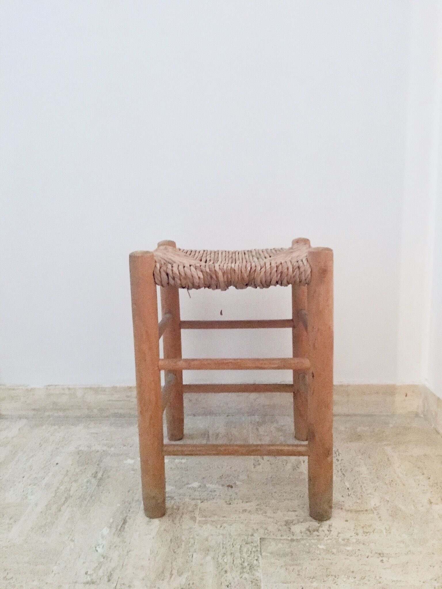 Wood and straw stool