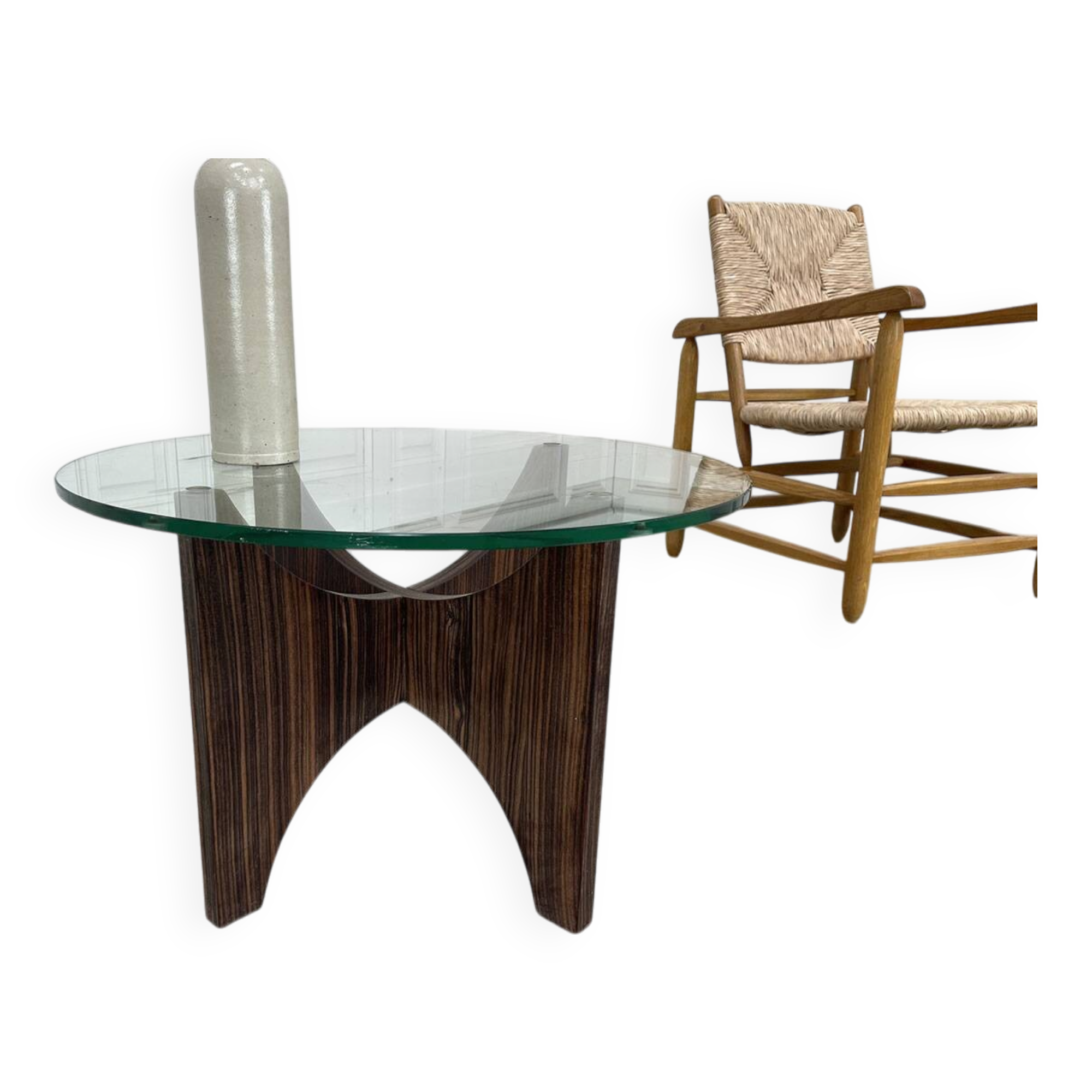 1950s glass and rosewood coffee table