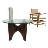 1950s glass and rosewood coffee table