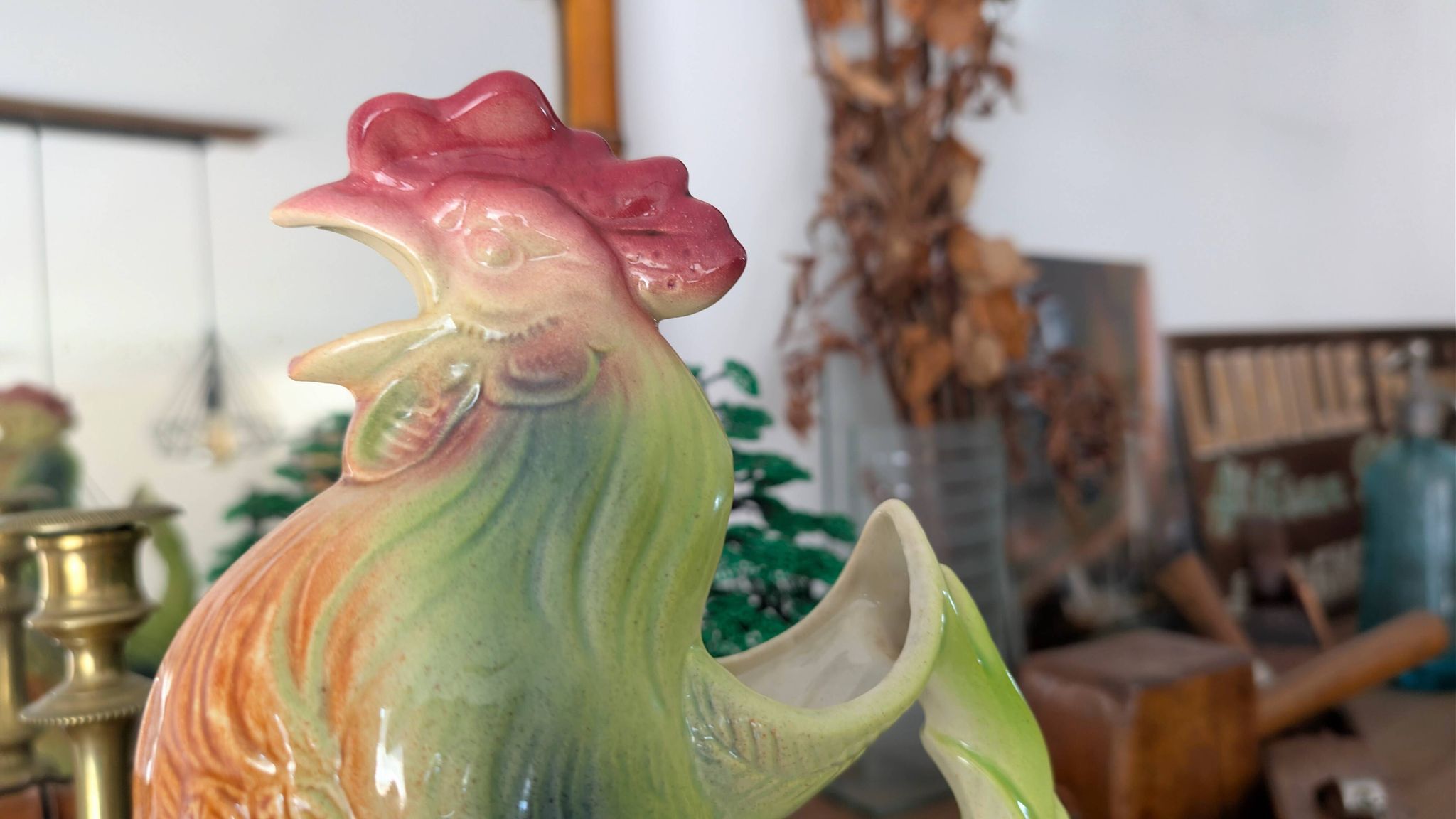 Large vintage rooster jug Saint-Clément country house spirit