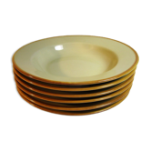 Assiettes creuses en grès liseré marron