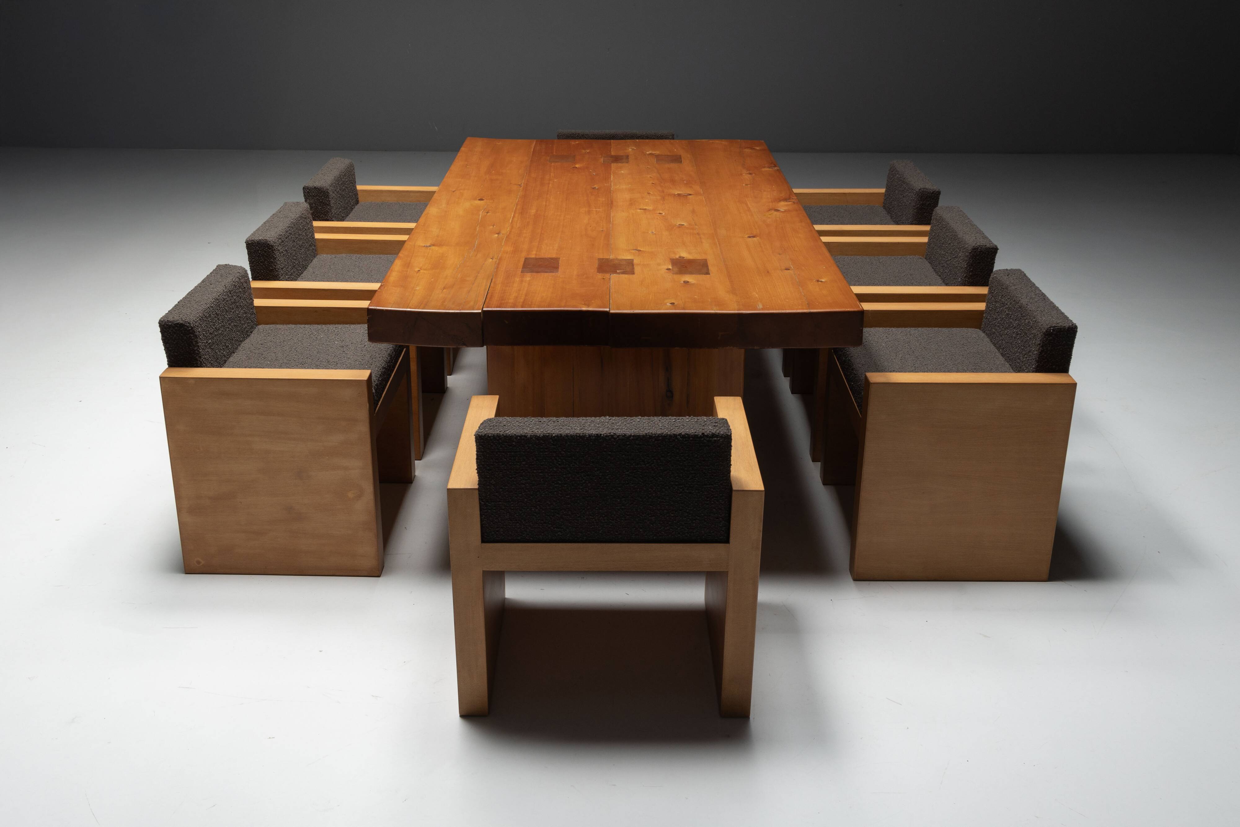 Alpine elmwood dining table in the style of Pierre Chapo, France, 1960s