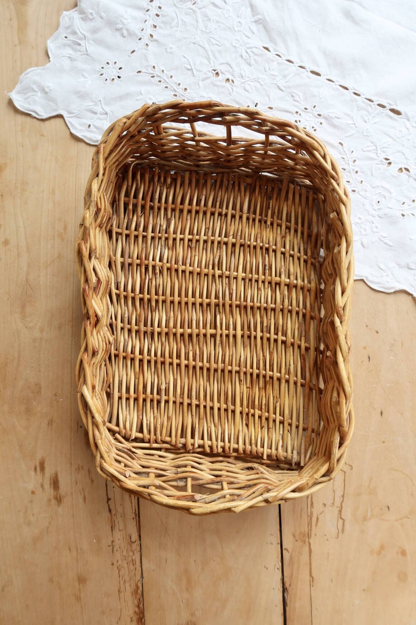 Vintage woven wicker cutlery basket
