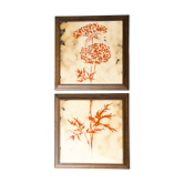 Duo de dessous de plat Sarreguemines Digoin en céramique & bois, années 70