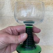 5 two-coloured green stemmed glasses with conical stems Roemer
