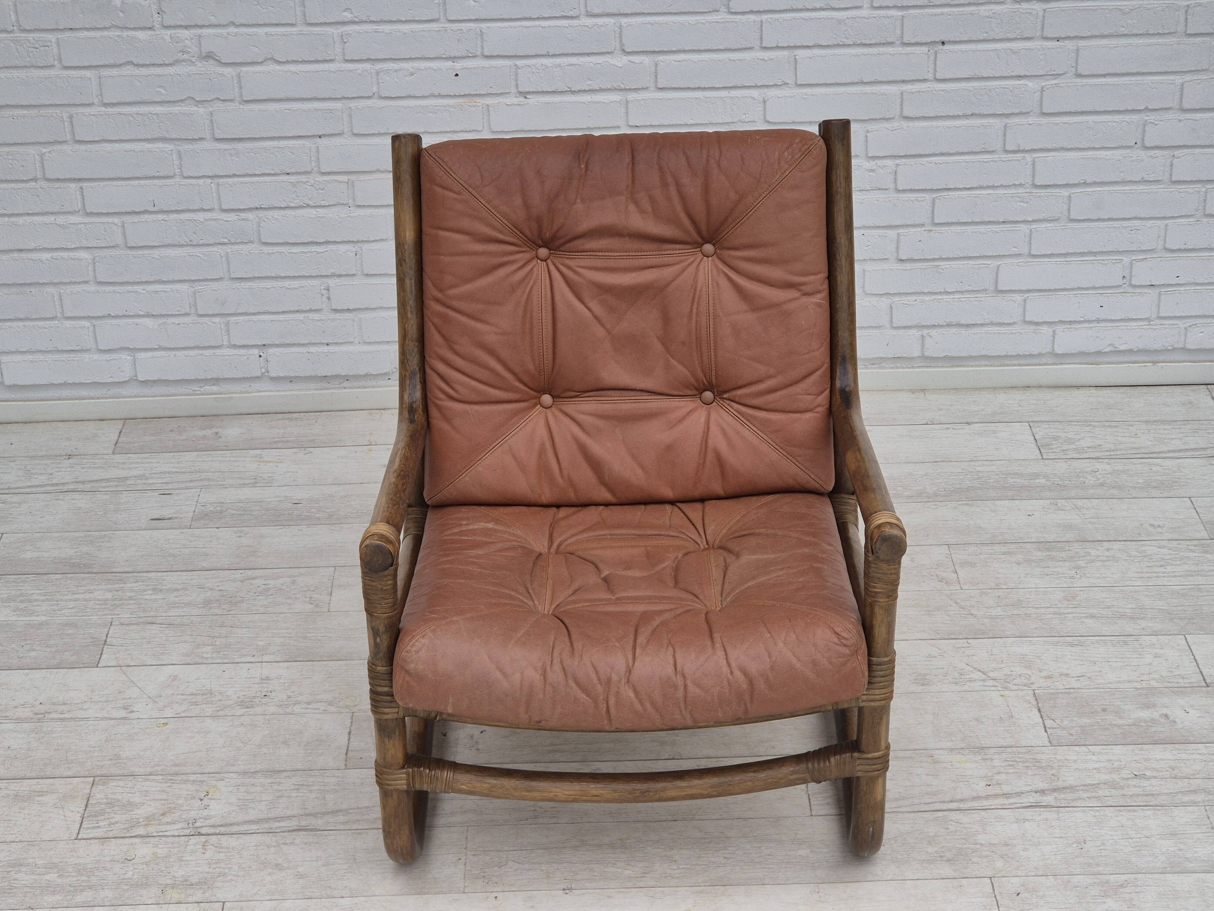 1970s, Scandinavian armchair, original very good condition, bamboo, leather.