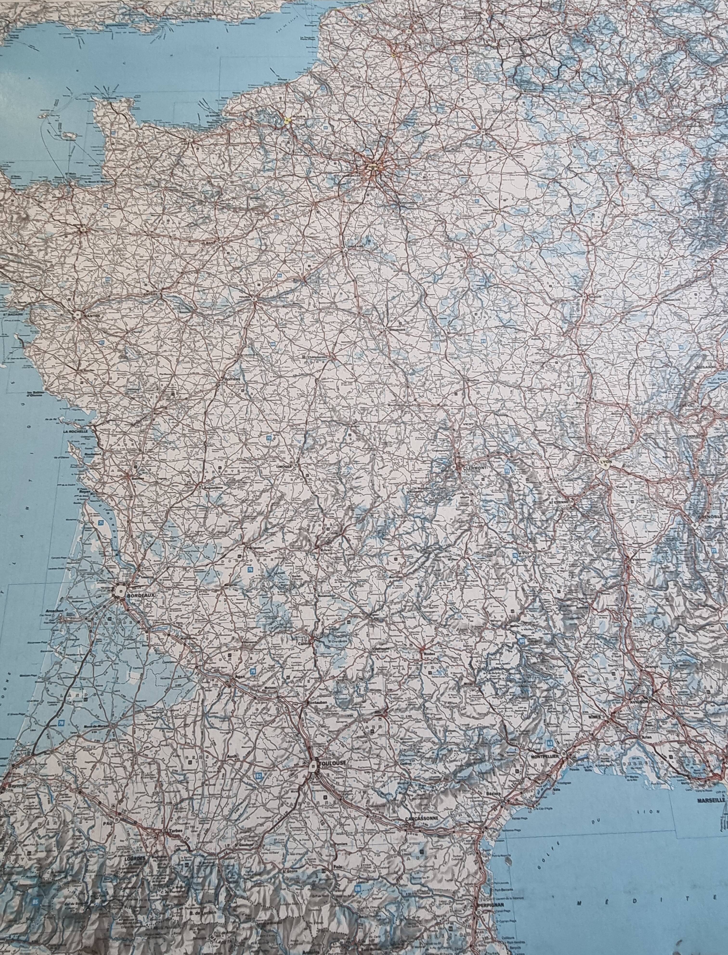 Framed vintage "Michelin" road map from the 80s, 111 cm x 100 cm