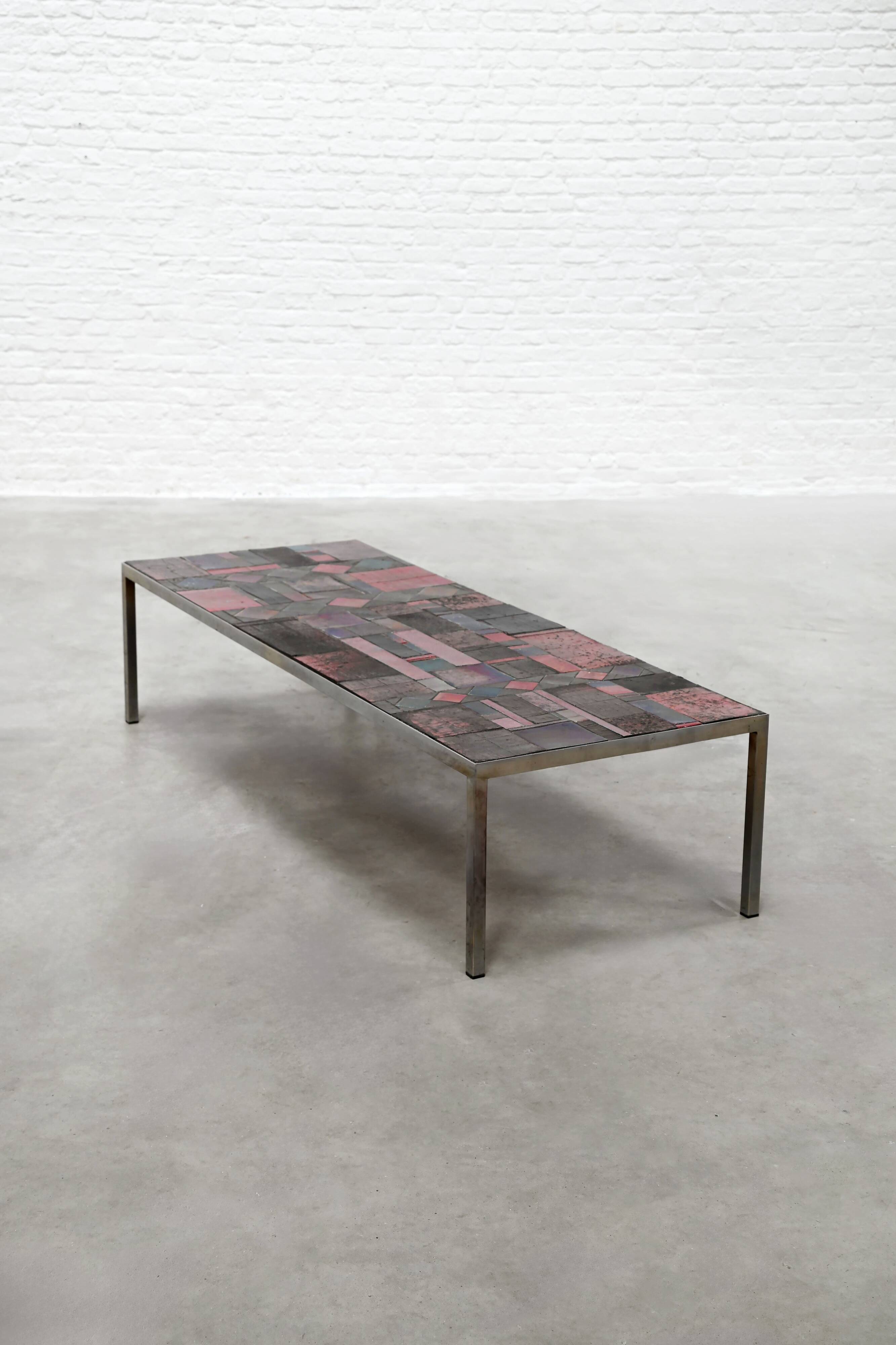 Large Ceramic-Tile Coffee Table by Pia Manu, Handcrafted, Belgium 1960's
