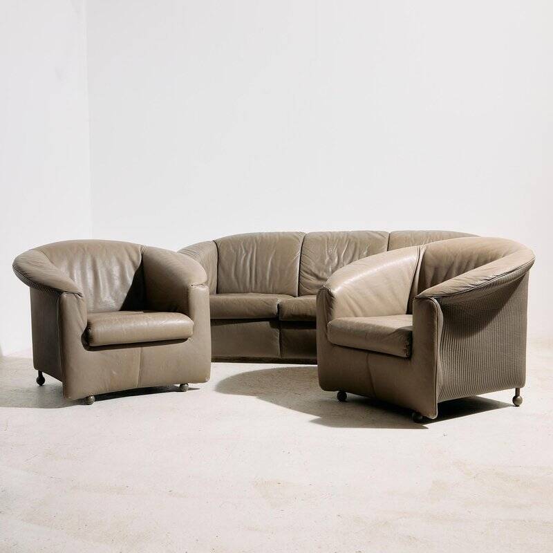 Aura Leather Sofa Set by Paolo Piva for Wittmann, 1980s, Set of 3