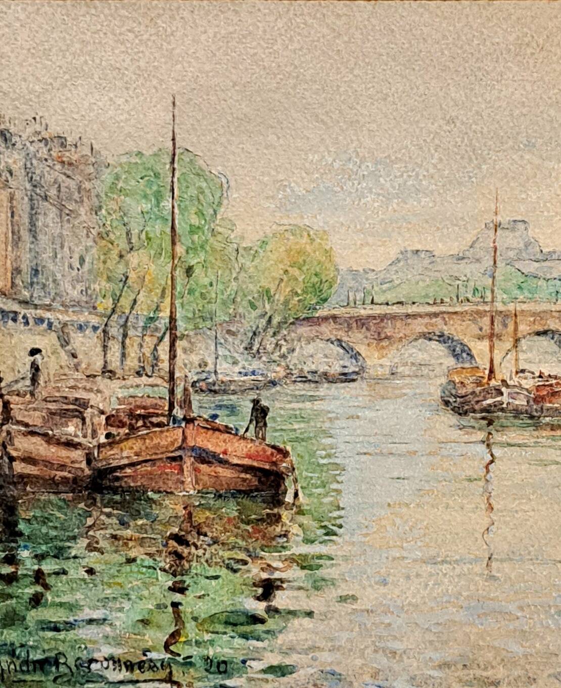 Impressionist watercolour - André Beronneau - Paris, the Seine - 1920