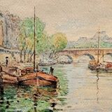 Impressionist watercolour - André Beronneau - Paris, the Seine - 1920