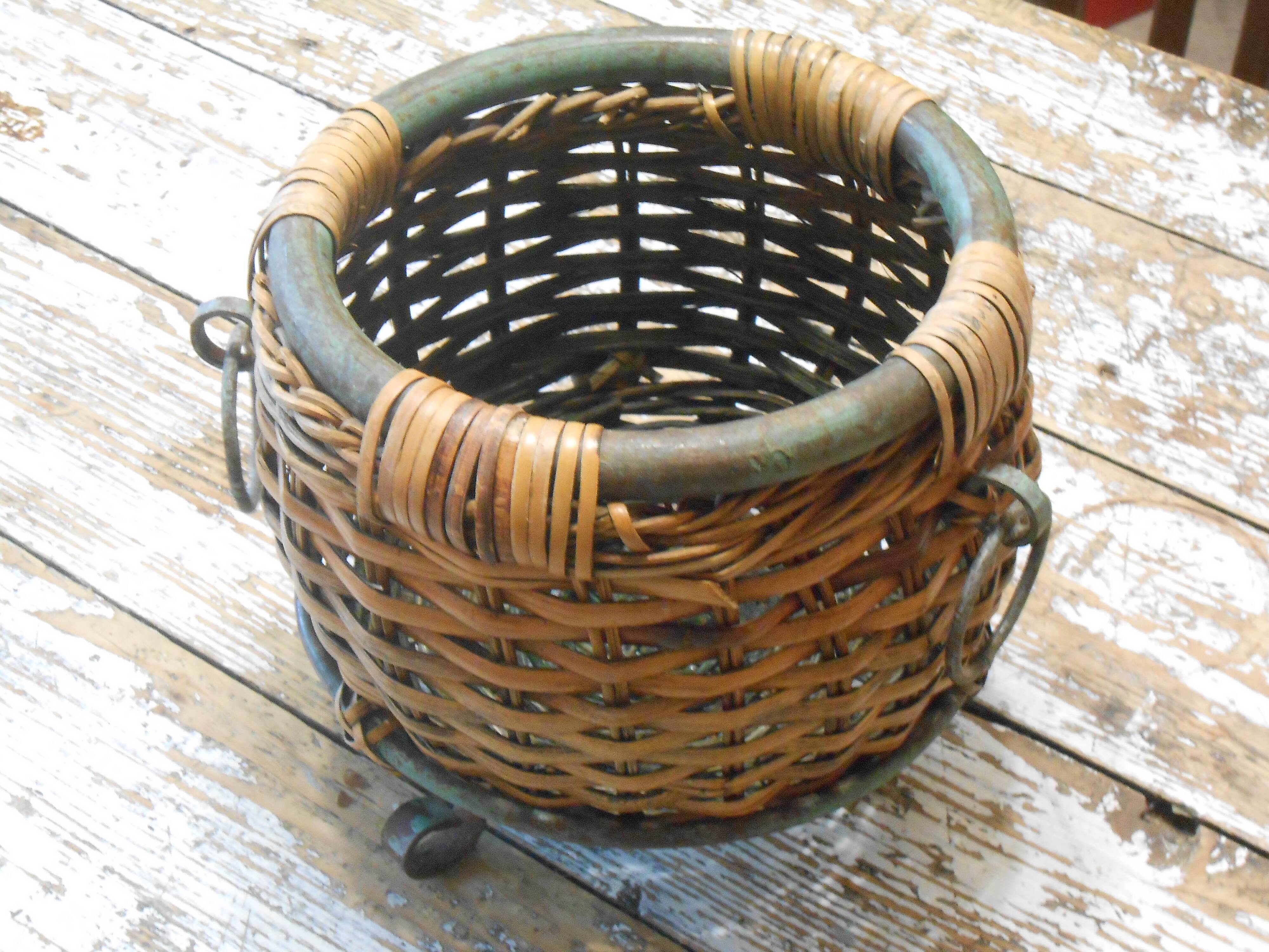 Wicker and metal planter