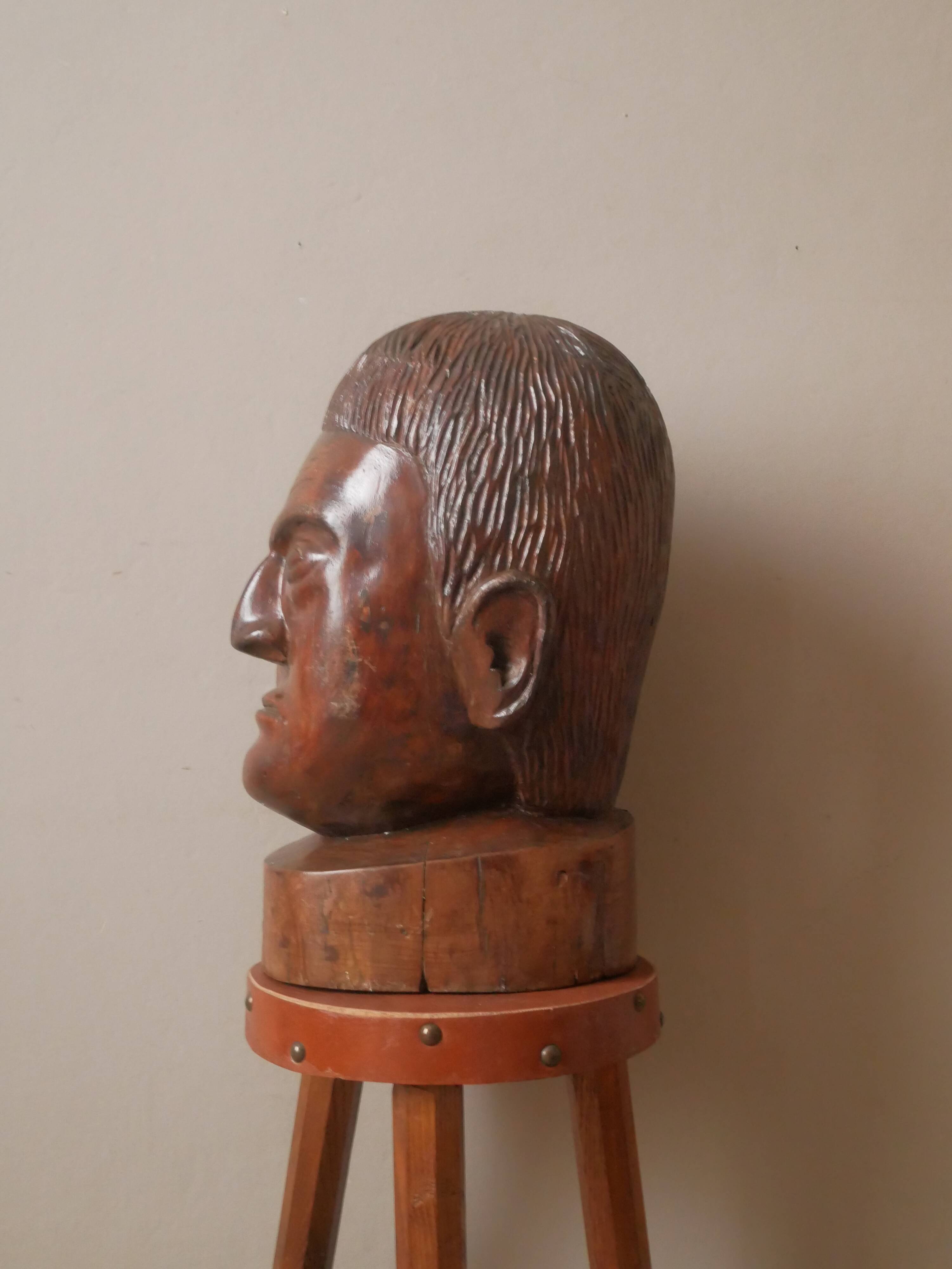 Kanak head wooden sculpture New Caledonia handmade object tribal ethnic marotte face