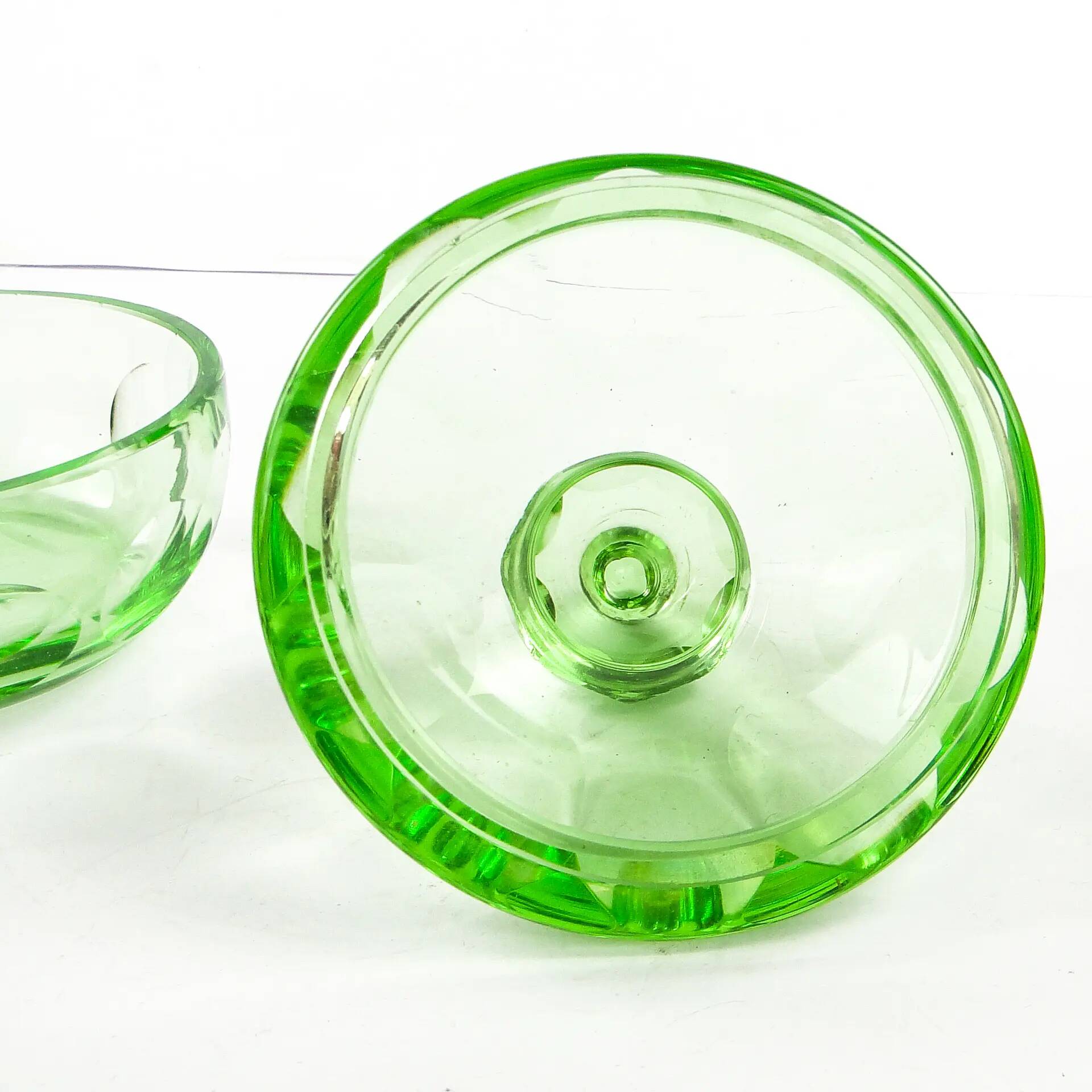 Art Deco bonbonniere, green crystal, Moser, Czechoslovakia, 1930s