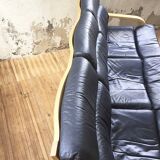 Danish Mathsson sofa + 2 armchairs in curved wood and leather