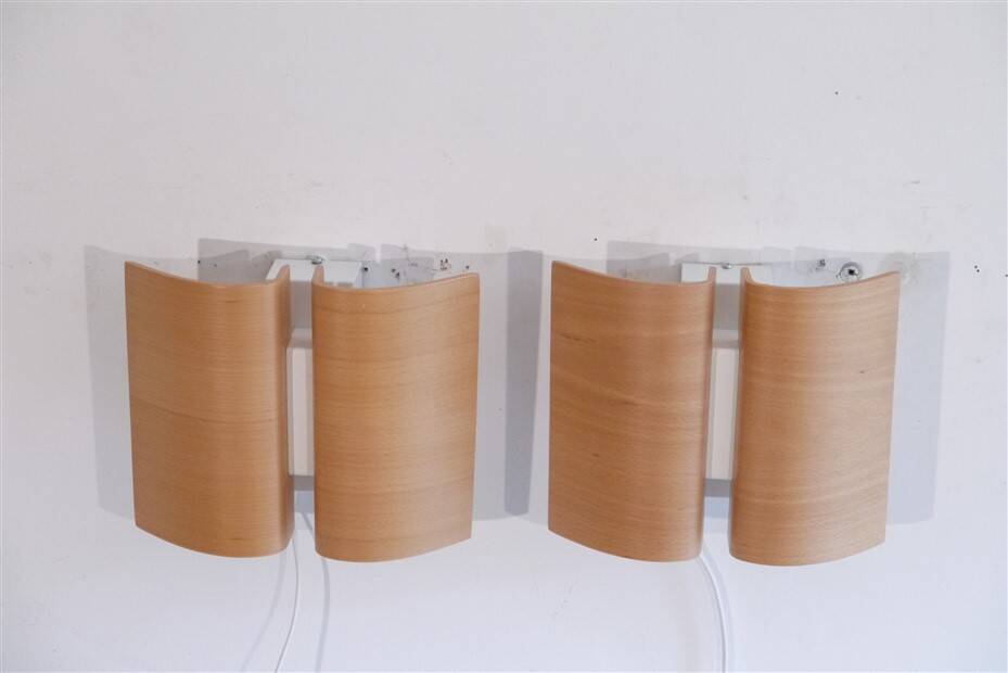 Pair of Scandinavian wooden wall lights 1970