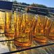 Set of 12 amber textured glass water glasses – Vintage 1970s