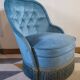 Pair of Crapaud armchairs and a vintage blue velvet pouf
