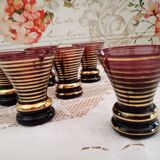 12-piece vintage espresso set for 6 people in wine-colored glass and gold trim