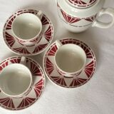 Set of 3 saucer cups and a ceramic coffee maker or teapot Digoin Sarreguemines