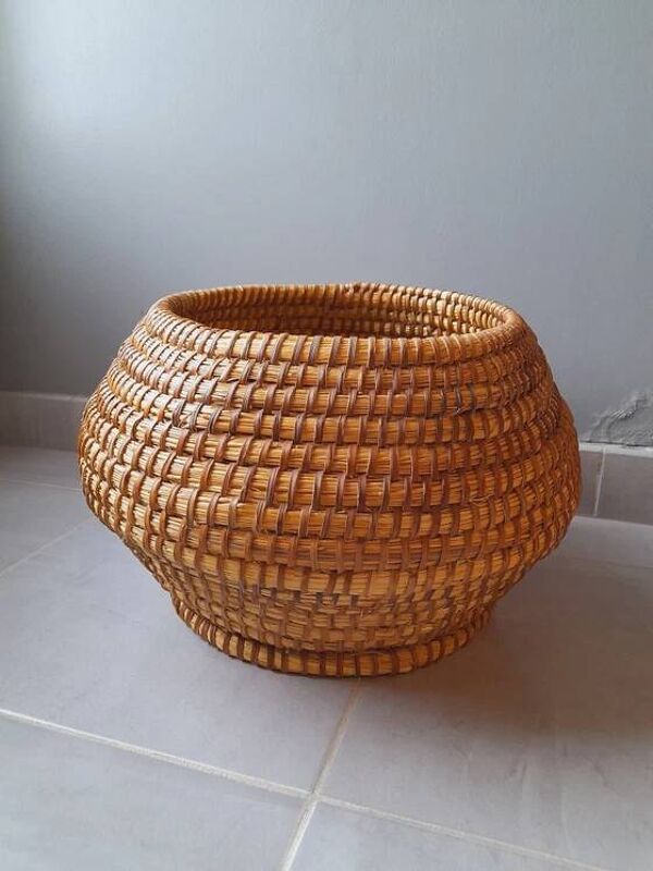 Cache pot ancien en pailles et ronces 1950