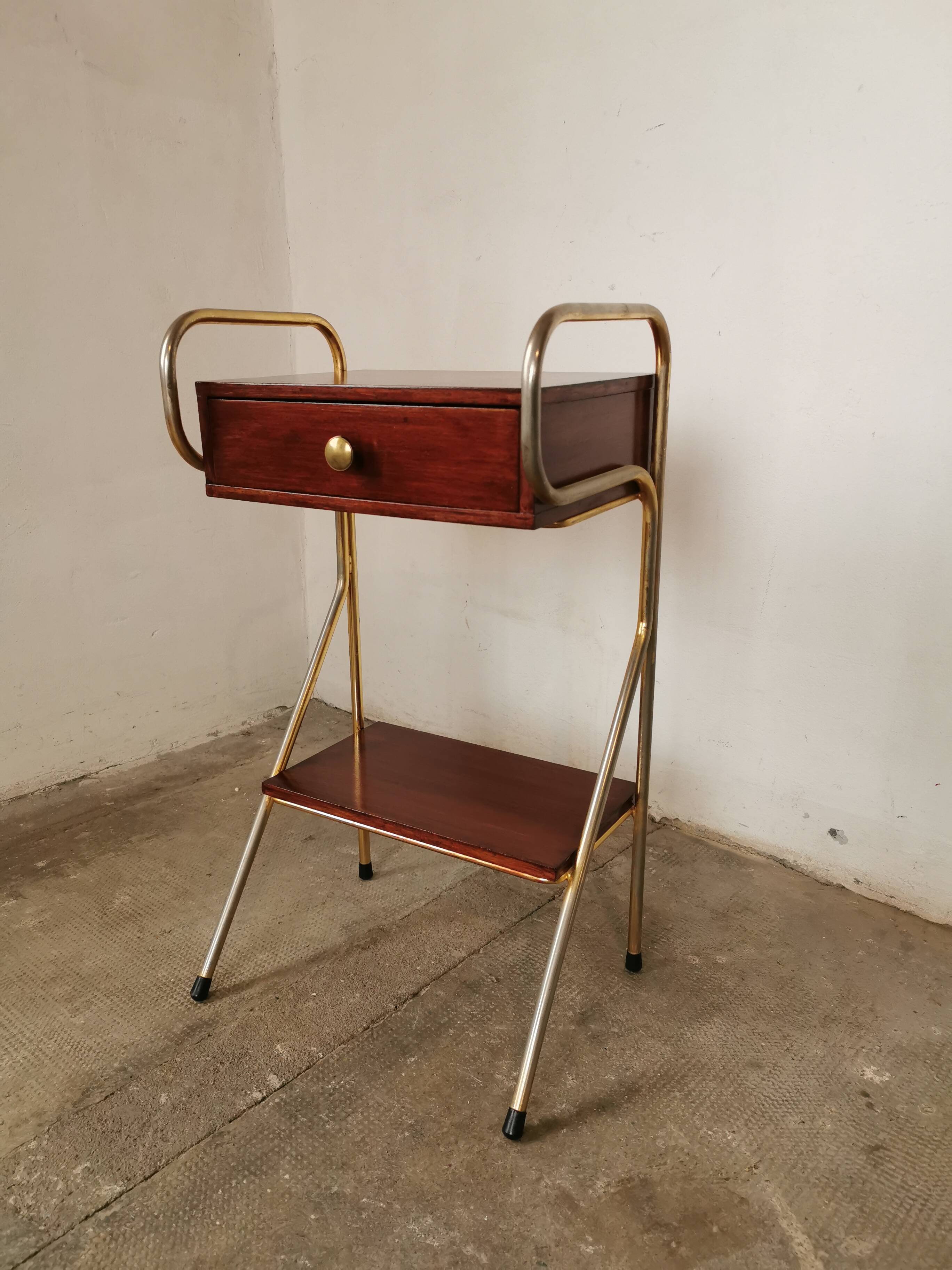 Metal and wood bedside table 1960/1970