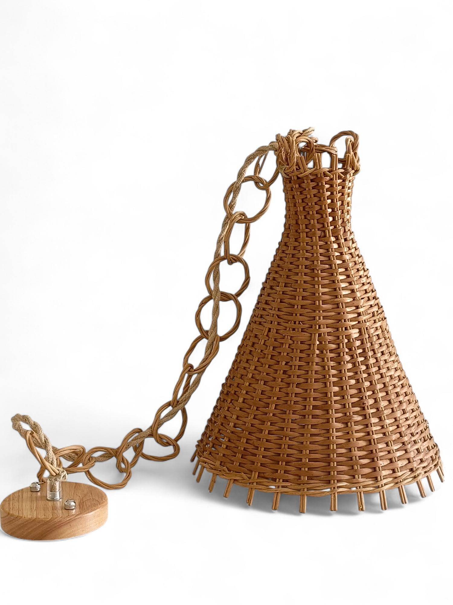 Rustic Midcentury Wicker Pendant Lamp, Spain, 1950s