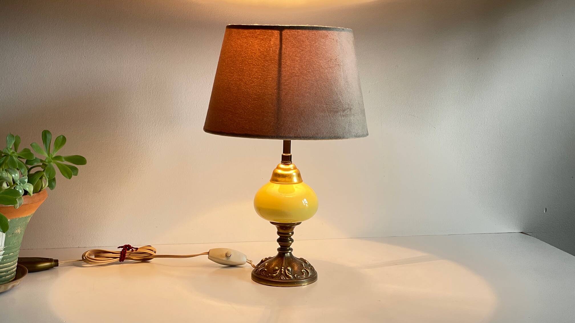 Old ceramic and bronze lamp