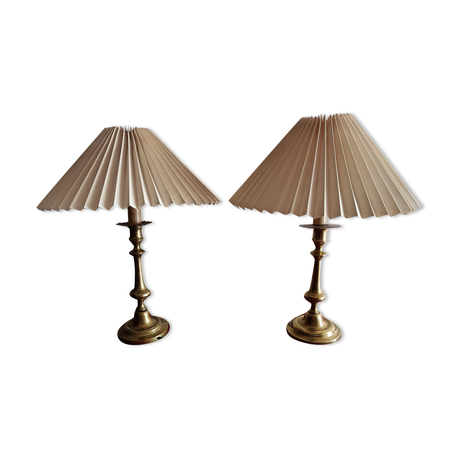 Pair of bronze bedside lamps with pleated lampshade