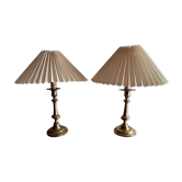 Pair of bronze bedside lamps with pleated lampshade
