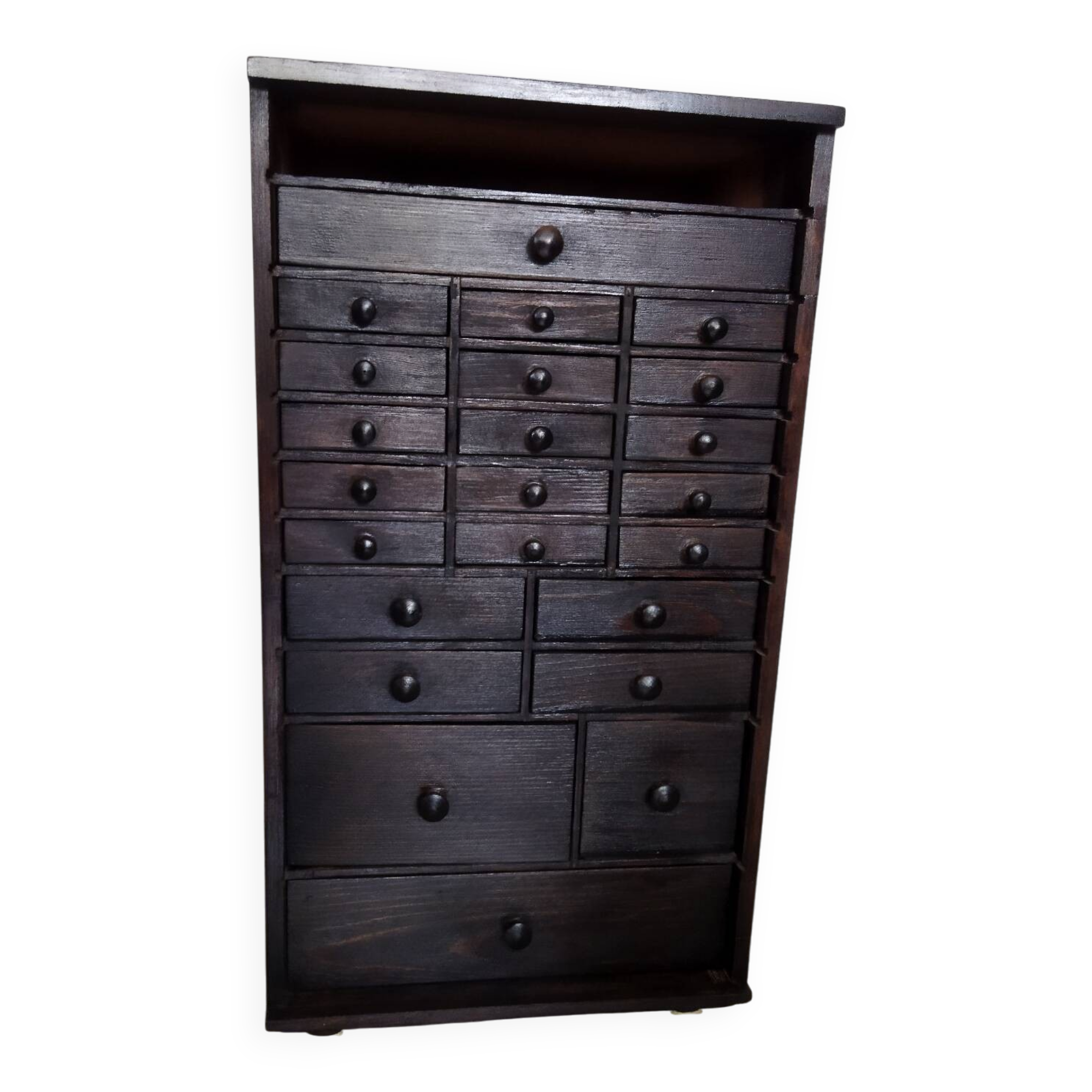 Authentic workshop furniture / Vintage watchmaker's layette in black wood