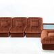 Set of Vintage Italian Velvet Five Modular Armchairs and Coffee Table, 1970