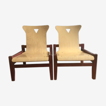 Paire de fauteuils bois design 80