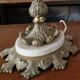 Pair of antique table lamps in white marble and gold metal.
