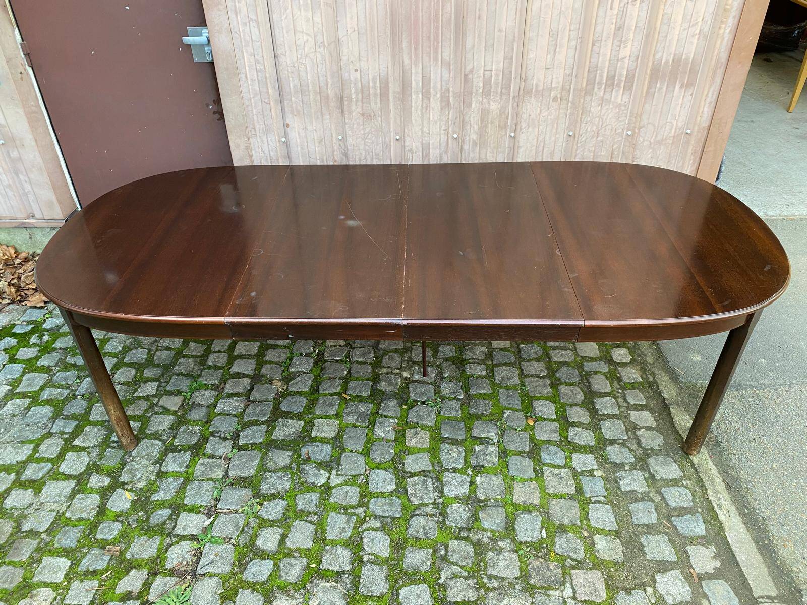 Extendable oval Scandinavian dining table in teak and mahogany, 1950s, 245cm