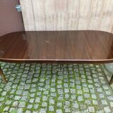 Extendable oval Scandinavian dining table in teak and mahogany, 1950s, 245cm