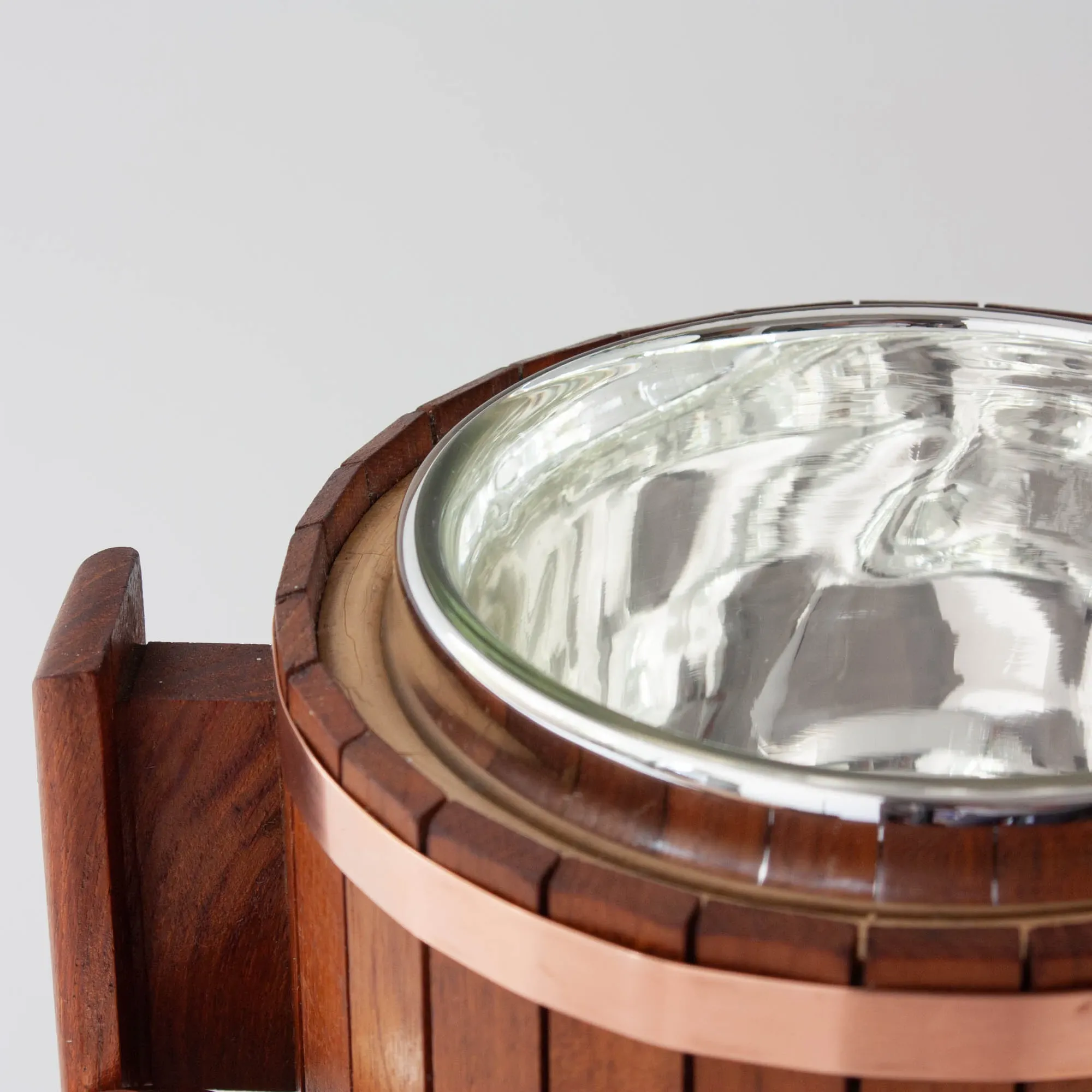 Vintage Danish Wood Ice Bucket with Copper Details, 1960's