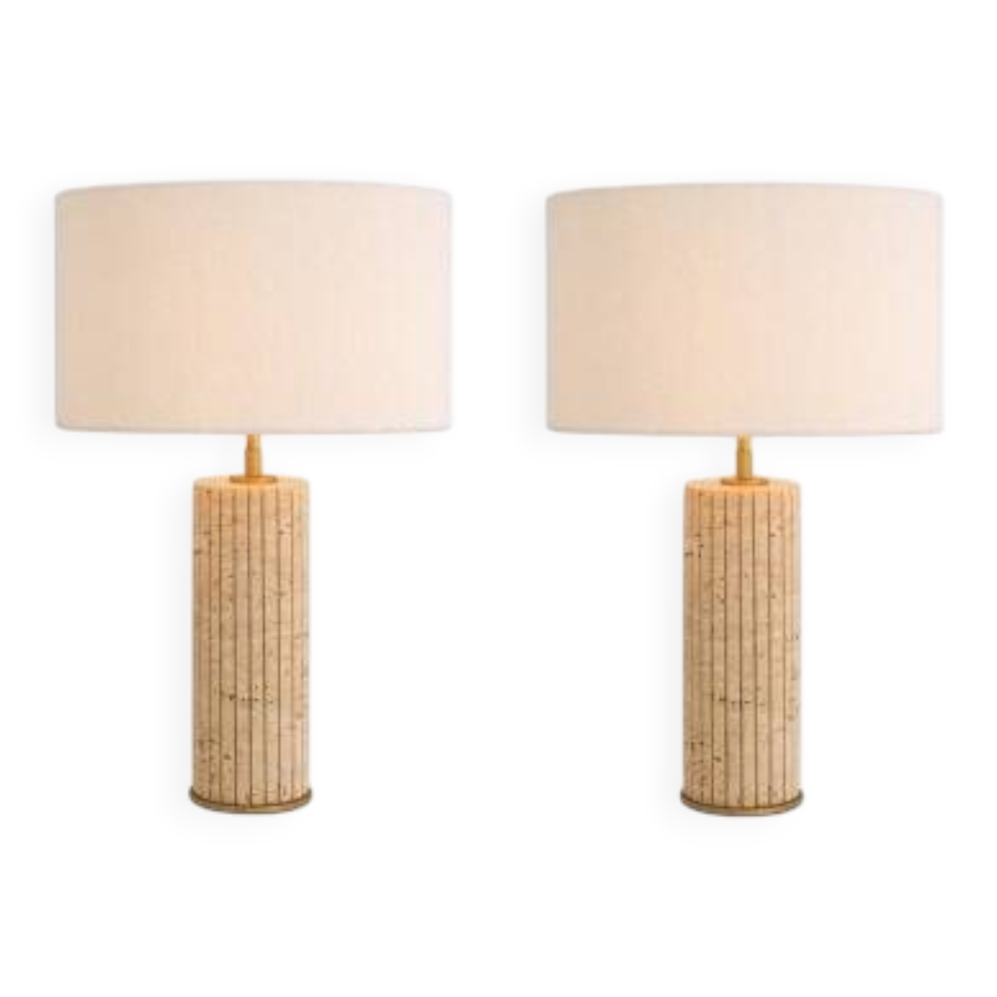 Pair of travertine and patinated brass table lamps